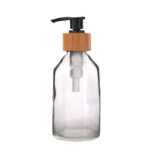 Custom 4oz hand liquid soap dispenser glass bottle with bamboo pump